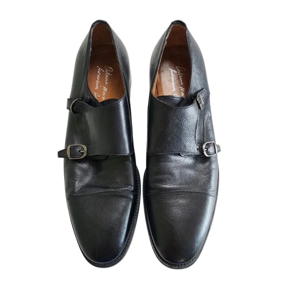 Antonio Maurizi Mens Black Leather Double Monk Strap Cap Toe Dress Shoes Size 44